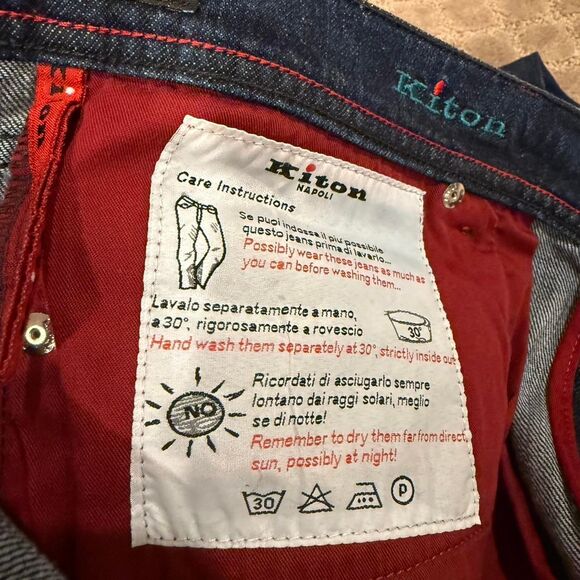 Kiton Men's Designer Blue Made in Italy Dark Wash Denim Jeans - Picture 5 of 6